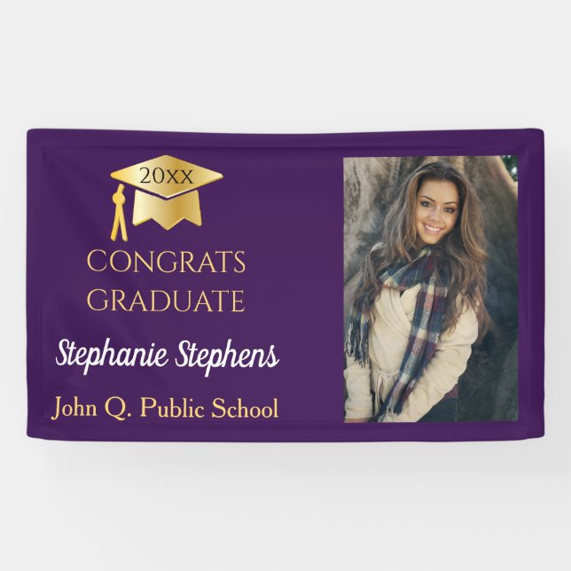 Photo Purple Gold Congrats Graduate Name | School Banner (Horizontal)