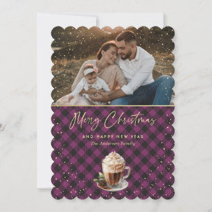 Photo Purple Gold Hot Chocolate Merry Christmas Holiday Card