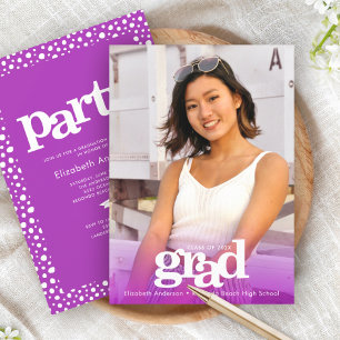 Photo purple modern bold grad party simple elegant invitation