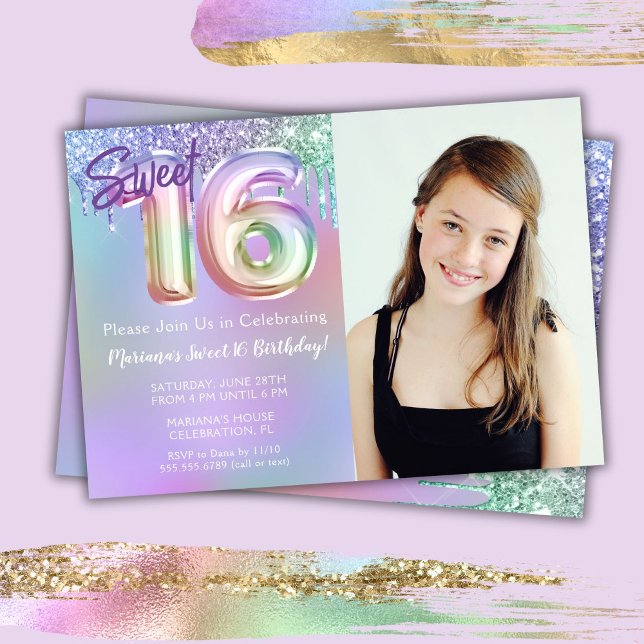 Photo Purple Pink Sweet 16th Birthday Party Invitation (Creator Uploaded)