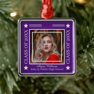 Photo Purple   Silver Class of 2024 Graduation Metal Ornament