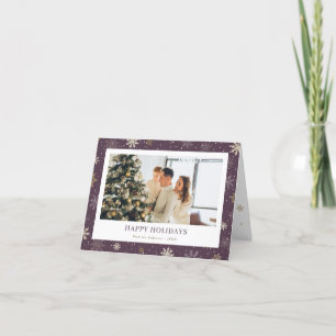 Photo Purple Snowflakes Happy Holidays Folded Card