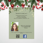 Photo qr code beauty makeup Christmas promotion Flyer<br><div class="desc">For Christmas offers and marketing. Decorated with green foliage and red berries.  Green bakcground. Personalise and add your name,  address,  your text,  photo,  your own QR code to your Facebook account.</div>