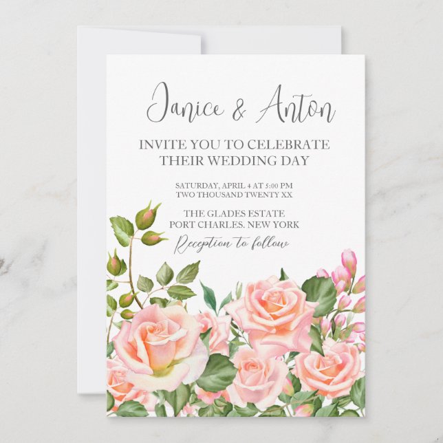 Photo QR Code Blush Pink Botanical Wedding Invitation (Front)