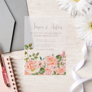 Photo QR Code Blush Pink Botanical Wedding Vellum Invitations