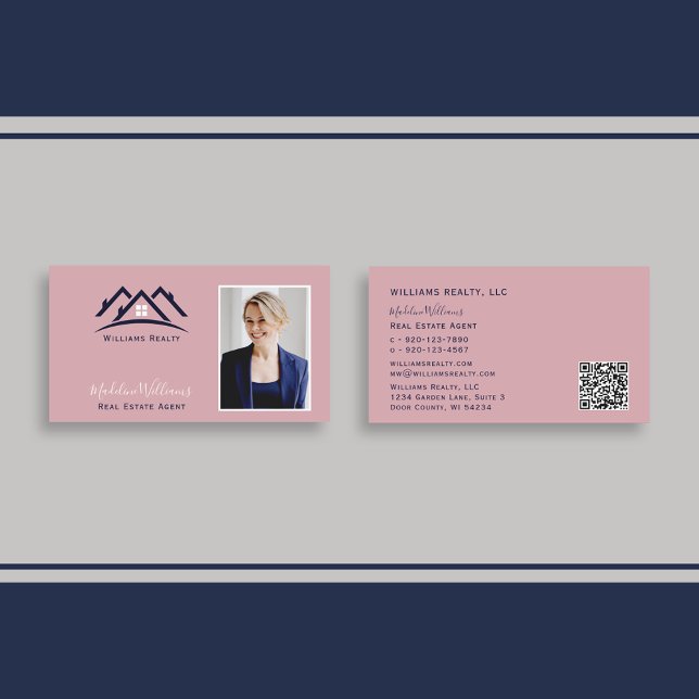 Photo QR Code Blush Pink Real Estate Agent  Busine Business Card (Creator Uploaded)