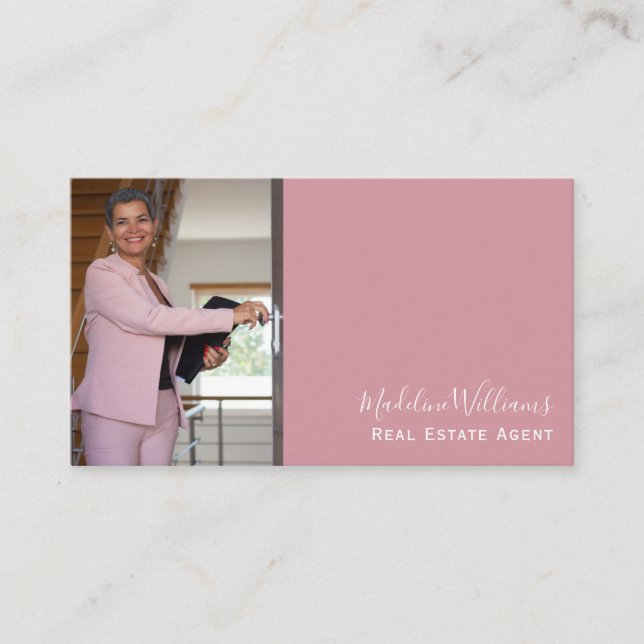 Photo QR Code Blush Pink Real Estate Agent  Business Card (Front)