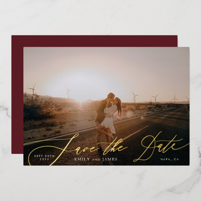 Photo QR Code Burgundy & Gold Fall Calligraphy (Front/Back)