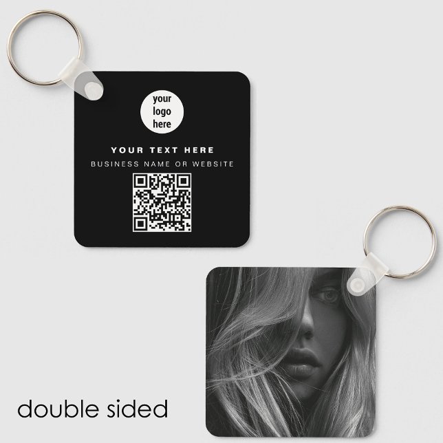 Photo QR Code Business Logo Black Business  Key Ring (Photo QR Code Business Logo Black Business Keychain)