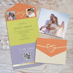 Photo QR Code Citrus Green Wedding All In One Invitation
