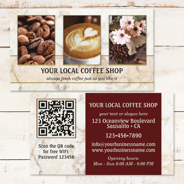 Photo QR Code Coffee Shop Business Card | Zazzle