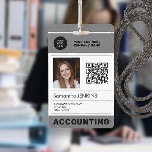 Photo QR CODE corporate logo name employee ID Badge