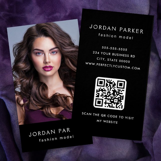 Photo QR code fashion model black business cards (Creator Uploaded)