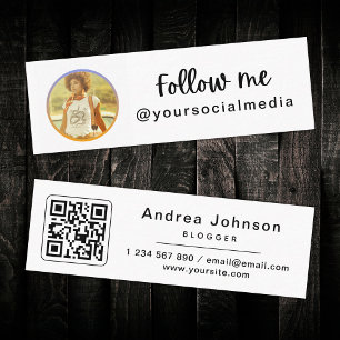 Photo & QR Code Follow Me Social Media Trendy Cool Mini Business Card