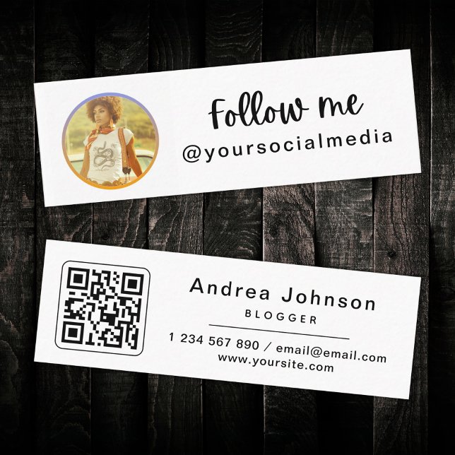Photo & QR Code Follow Me Social Media Trendy Cool Mini Business Card (Creator Uploaded)