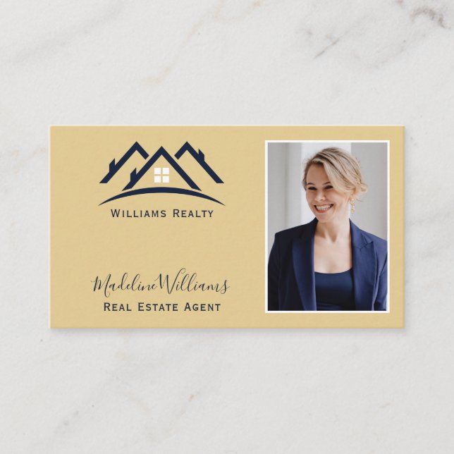 Photo QR Code Gold Real Estate Agent  Business Card (Front)
