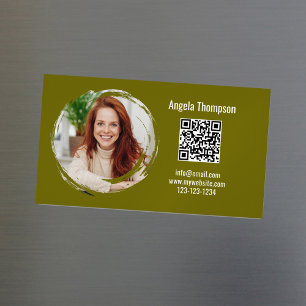 Photo QR Code Green Modern Magnetic  Magnetic Business Card