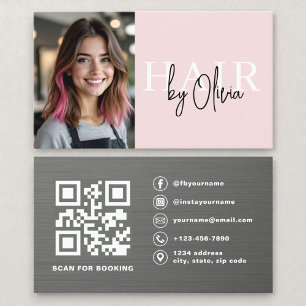 Photo QR Code Hair Stylist Blush Pink Metallic Business Card