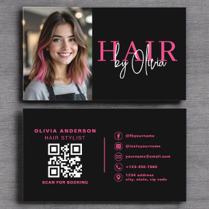 Photo QR Code Hair Stylist Typography  Business Card