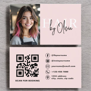 Photo QR Code Hair Stylist Typography Business Card