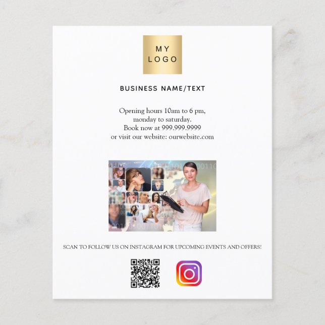 Photo qr code instagram business logo white flyer (Front)