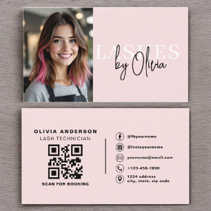 Photo QR Code Lashes Technician Blush Pink Business Card
