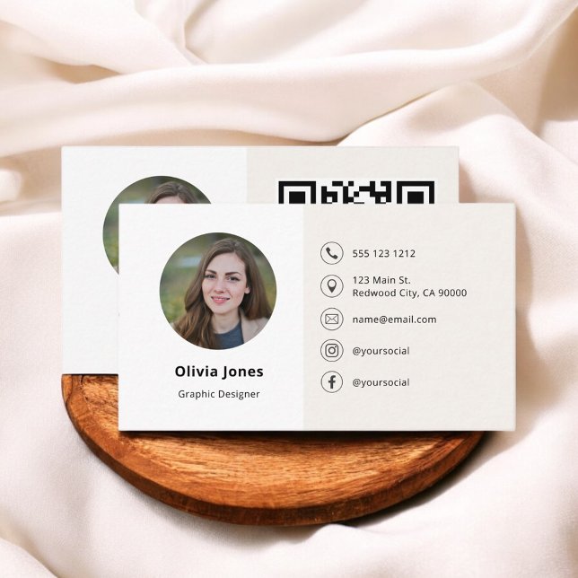 Photo QR Code Minimalist Beige Business Card (Creator Uploaded)