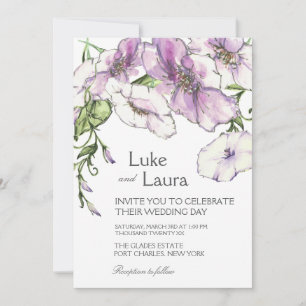 Photo QR Code Modern Pansy Wedding Invitation