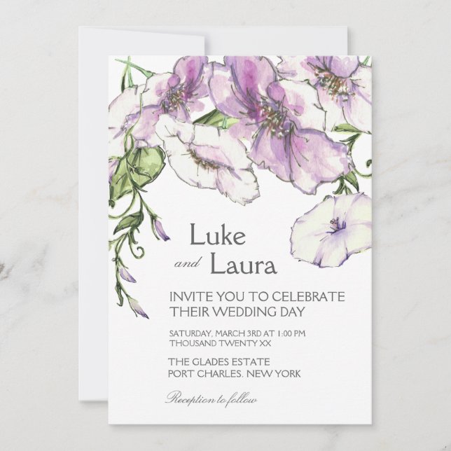 Photo QR Code Modern Pansy Wedding Invitation (Front)