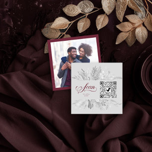 Photo QR Code Online RSVP Burgundy Grey Botanical Enclosure Card