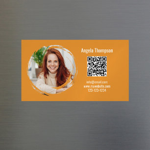 Photo QR Code Orange Modern Magnetic  Magnetic Business Card