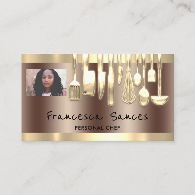 Photo QR Code Personal Chef Cooking Gold Knifes Business Card (Front)