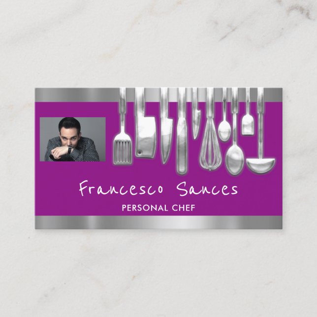 Photo QR Code Personal Chef Cooking Lounge Business Card (Front)
