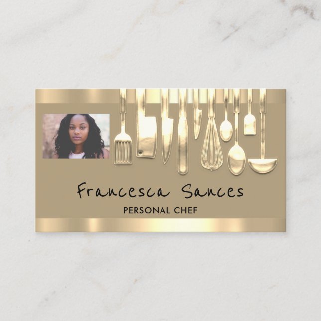 Photo QR Code Personal Chef Cooking Lounge Mustard Business Card (Front)