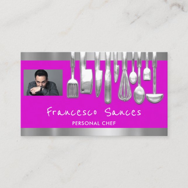 Photo QR Code Personal Chef Cooking Purple Business Card (Front)