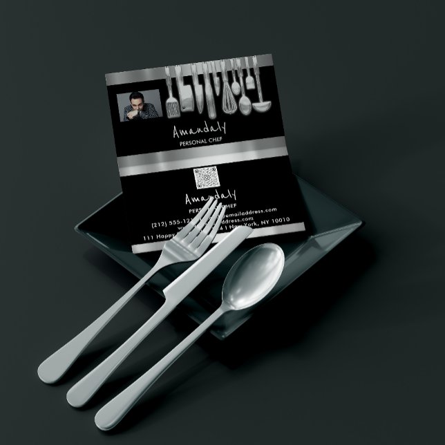 Photo QR Code Personal Chef Cooking Restaurant Bar Business Card (Creator Uploaded)