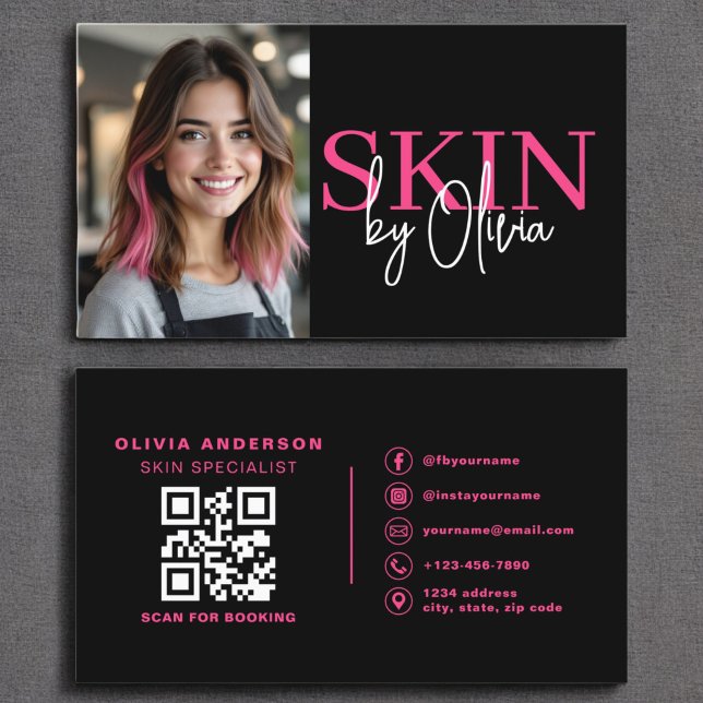 Photo QR Code Skin Care Specialist Hot Pink  Business Card (Creator Uploaded)
