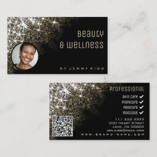 Photo QR Code Template Luminous Gold Glitter Business Card
