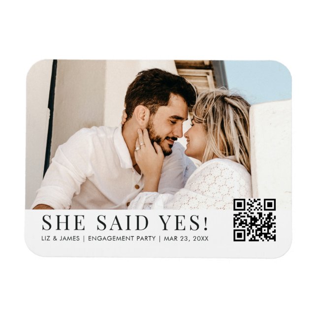 Photo QR Code Trendy Engagement Party Invitation Magnet (Horizontal)