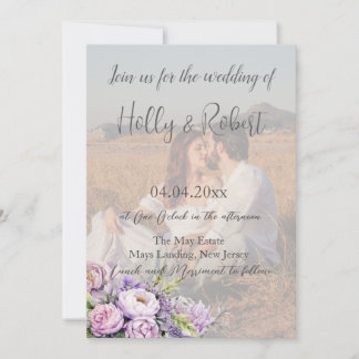 Photo QR Code Watercolor Lavender Peony Wedding Invitation
