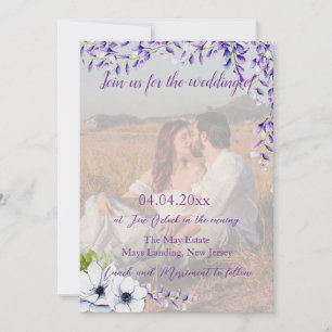 Photo QR Code Watercolor Wisteria Wedding Invitation