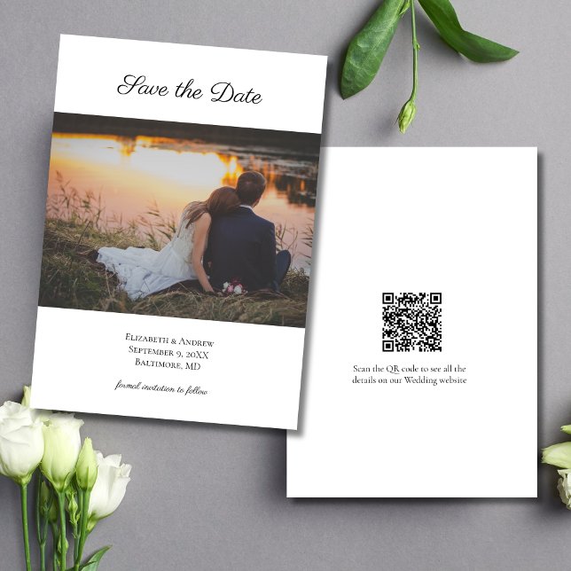 Photo QR code Wedding Save the Date  (Photo QR Code Modern Elegant Wedding Save the Date Card)