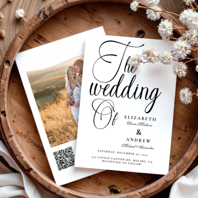 Photo QR Modern Black Script Wedding Invitation (Creator Uploaded)