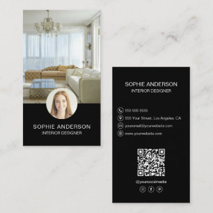 Photo QR Social Media Black Interior Designer Business Card