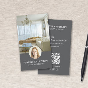 Photo QR Social Media Grey Interior Designer Business Card