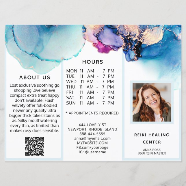 *~* Photo QR Trifold Brochure Abstract Menu Price (Front)