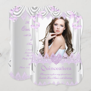Photo Quinceanera 15th Lilac Heart Silk Lace Invitation