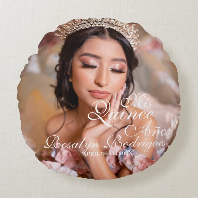 Photo Quinceanera  Elegant simple 15th Birthday  Round Cushion (Front)