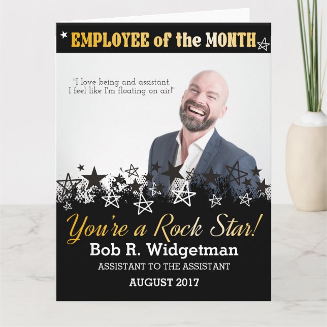 Photo quote employee of the month award rock star card (Front)