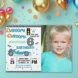 Photo Race Car • 6th Birthday Racing Party Invitation